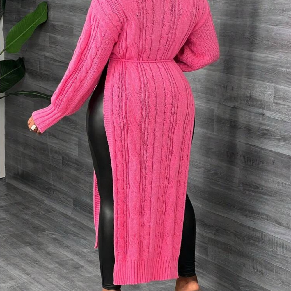 Pink Cable Knit Long Cardigan
